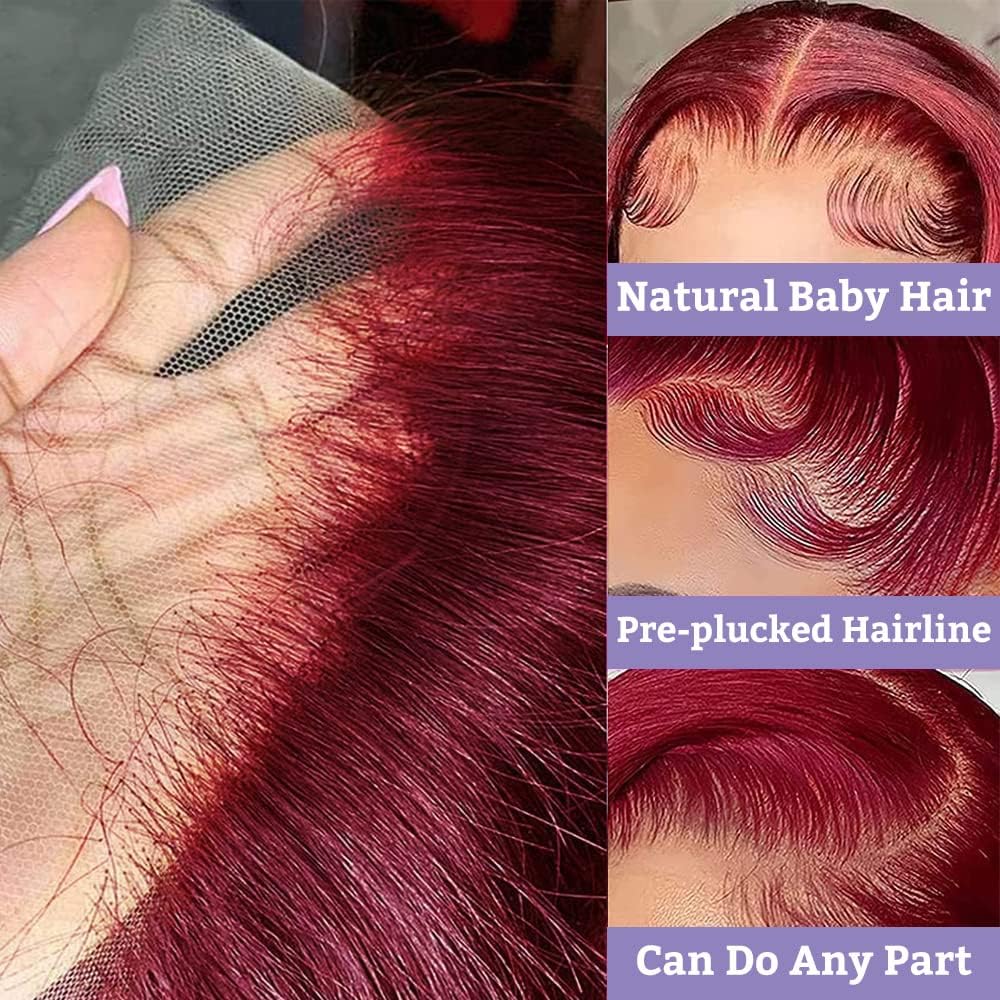 LZGYE 20 Inch Burgundy Lace Front Wigs Human Hair - 13x4 Pre Plucked with Baby Hair, 180% Density Red Colored Glueless Wig for Women | Perfect for Cosplay, Parties, and Daily Fashion Styling