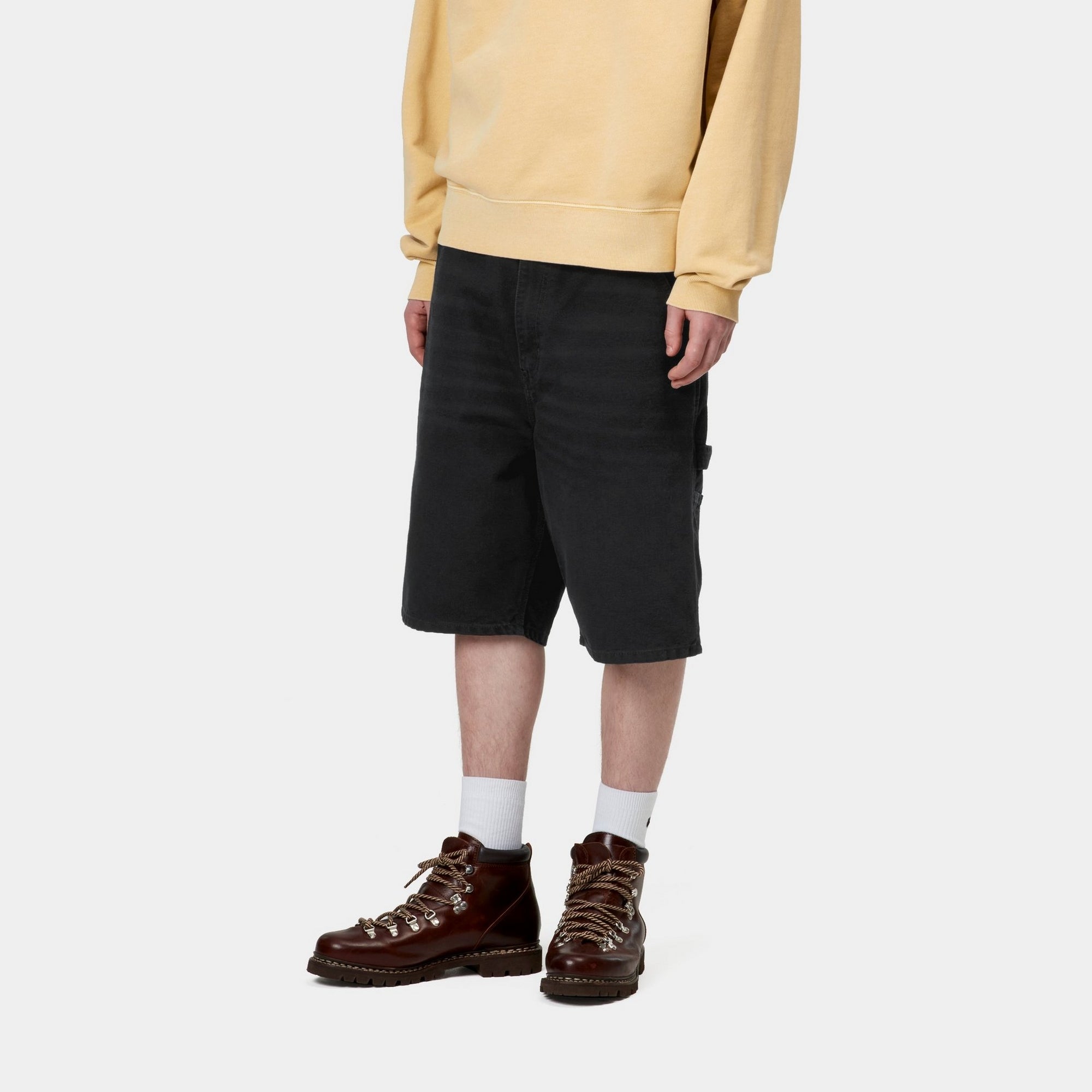 Single Knee Short Stone Canvas Pants | Black - Perfect for Casual Wear, Outdoor Activities & Street Style