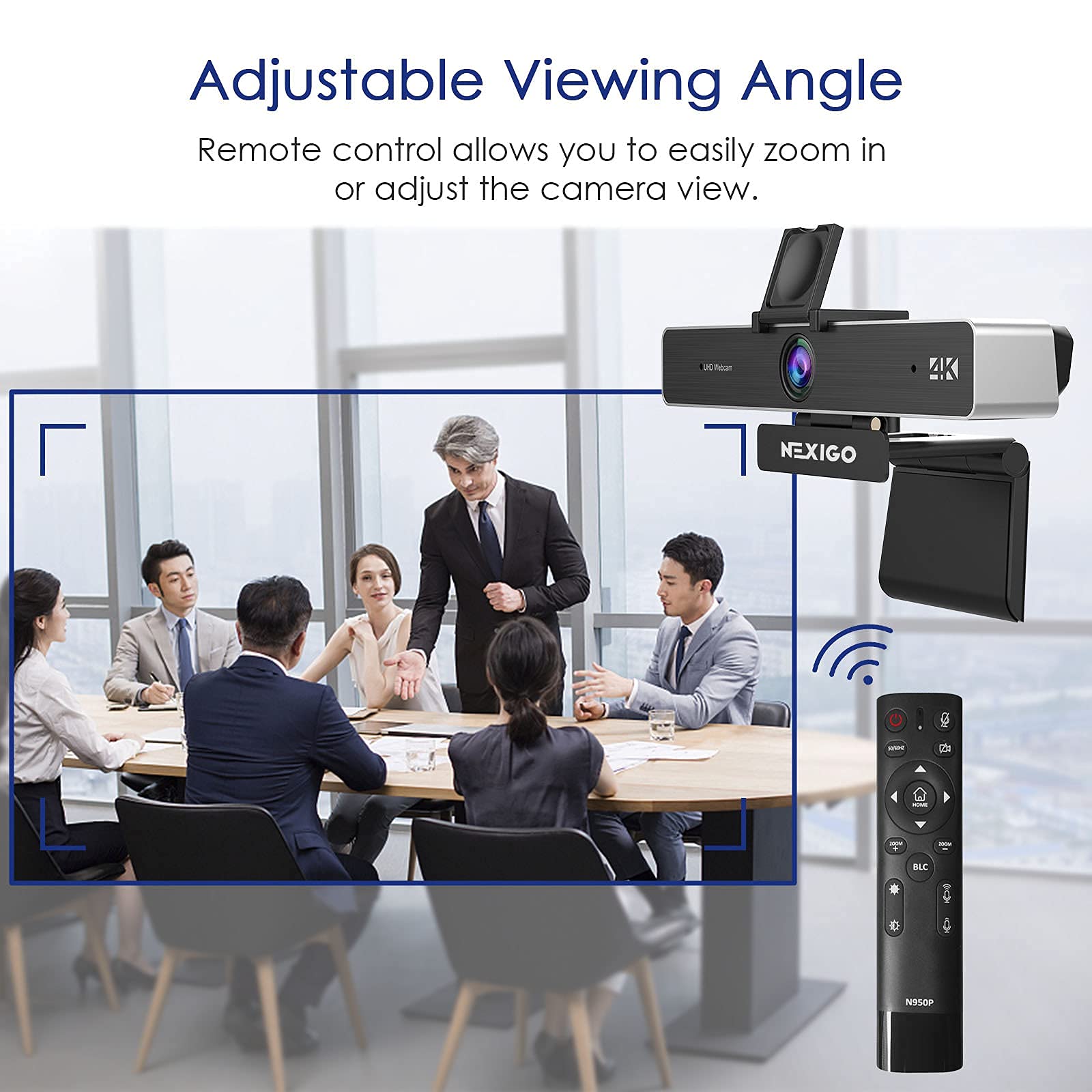 NexiGo N950P 4K UHD Webcam with Remote, Sony Starvis Sensor, 5X Digital Zoom & Adjustable Tripod - Perfect for Zoom, Skype, Teams Video Calls, Live Streaming, Online Teaching & Remote Work