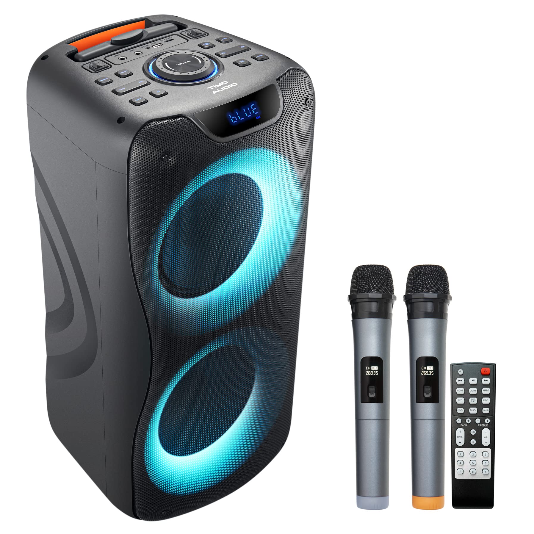 800W Portable Bluetooth Speaker with Karaoke, FM Radio, LED Lights, 2 Microphones & Remote - Perfect for Outdoor Parties, Camping & Home Entertainment