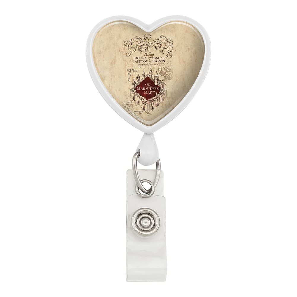 Harry Potter Marauders Map Heart Lanyard - Retractable ID Badge Reel with Card Holder for Teachers, Nurses & Office Workers (Fantasy Gift for HP Fans)