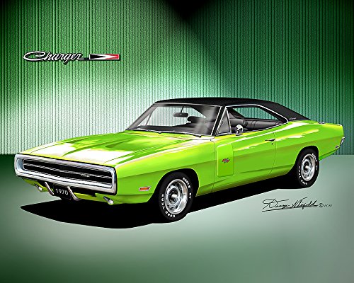Vintage 1970 Dodge Charger Green Art Print Poster - 20x24 Inches Wall Decor - Classic Muscle Car Artwork by Danny Whitfield - Perfect for Garage, Man Cave & Automotive Enthusiast Gifts