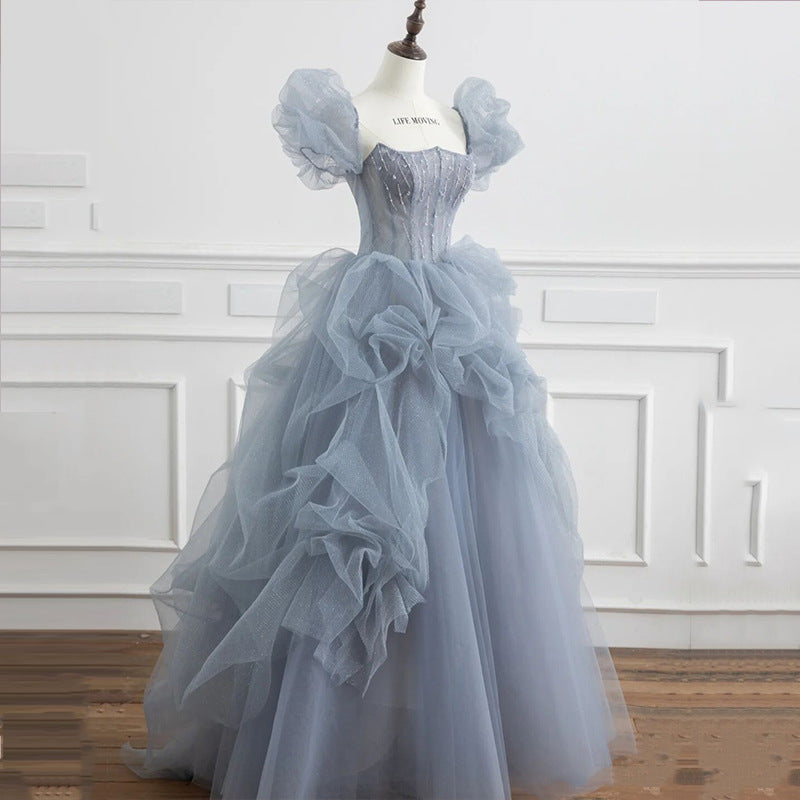 Blue Tulle Princess Ball Gown with Puff Sleeves - Sweet Evening Dress for Women Size 92 | Perfect for Prom, Quinceañera, Wedding & Formal Events