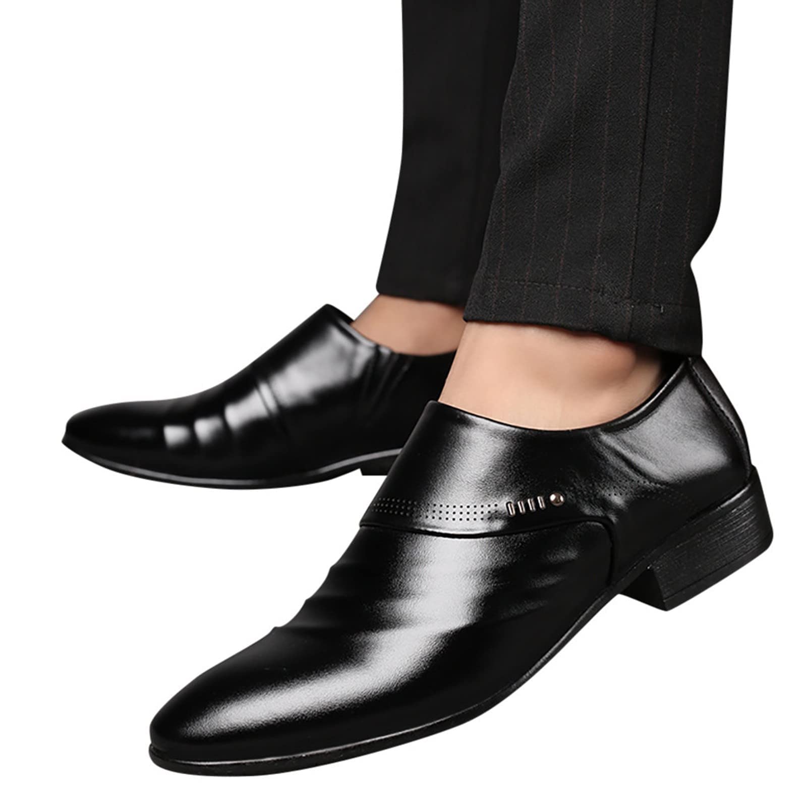 BORAMAX Men's Slip-On Loafers - Formal Leather Dress Shoes for Wedding & Business with Metal Strip Decoration | Comfortable Office Shoes for Professional & Special Occasions