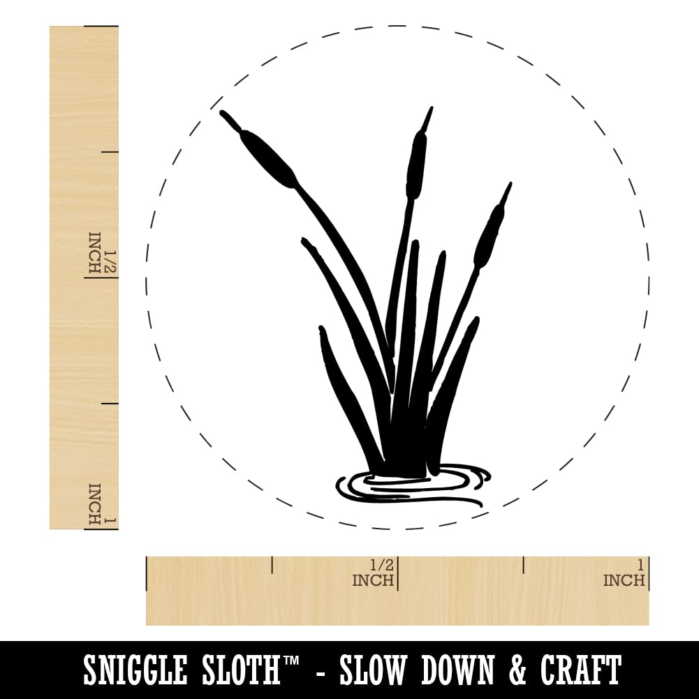 Cattails in Water Self-Inking Rubber Stamp - 1 Inch Medium Stamp with Black Ink for Crafting, Scrapbooking, Planner Decorations & DIY Projects - Perfect for Journals, Cards, and Home Decor