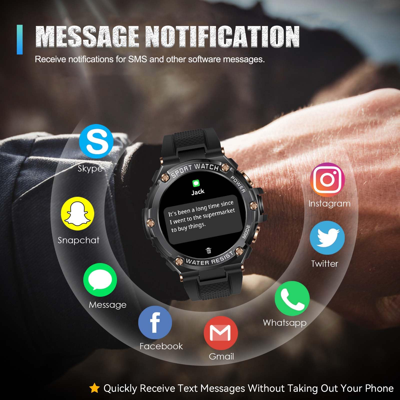 Military Tactical Smartwatch for Men - 800mAh Long Battery Life, Bluetooth Call Notifications, 1.5
