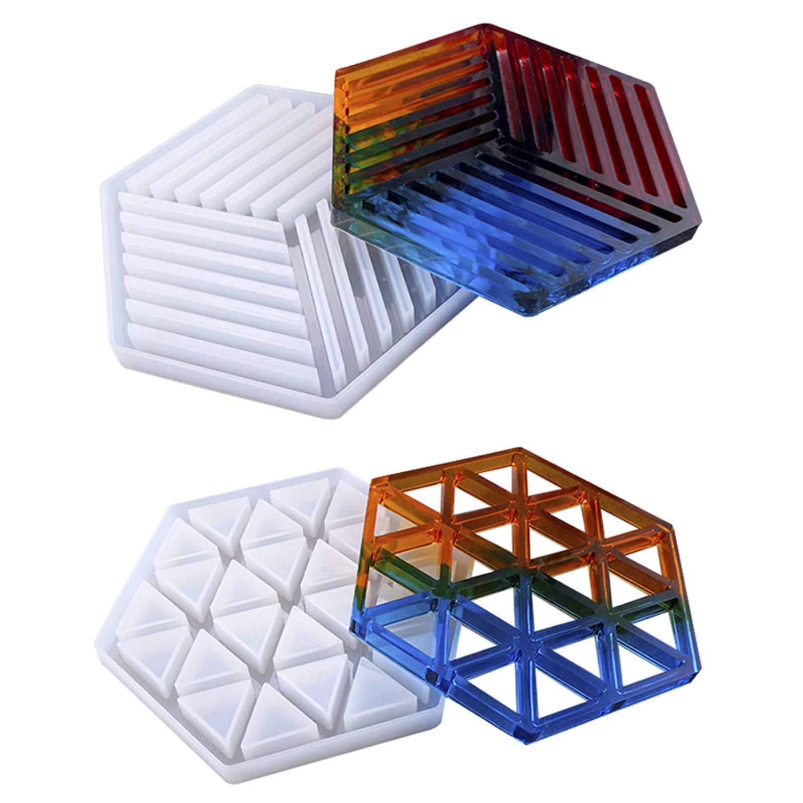 2-Pack Diamond & Stripe Design Silicone Mold for DIY Epoxy Resin, Concrete, Gypsum Crafts - Perfect for Coasters, Jewelry, Clay Trays & Cement Art Projects (Home Decor & Gift Making)