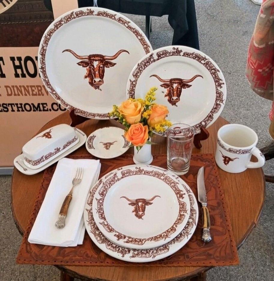Premium Longhorn China Dinnerware Set - Elegant Porcelain Plates, Bowls & Cups for Home Dining & Entertaining - Perfect for Family Gatherings, Holidays & Special Occasions