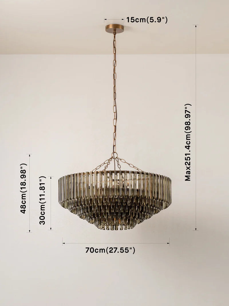 Petalia 9-Light Chandelier - Aged Brass & Smoked Green Glass Tube Design for Dining Room, Living Room, or Entryway Lighting