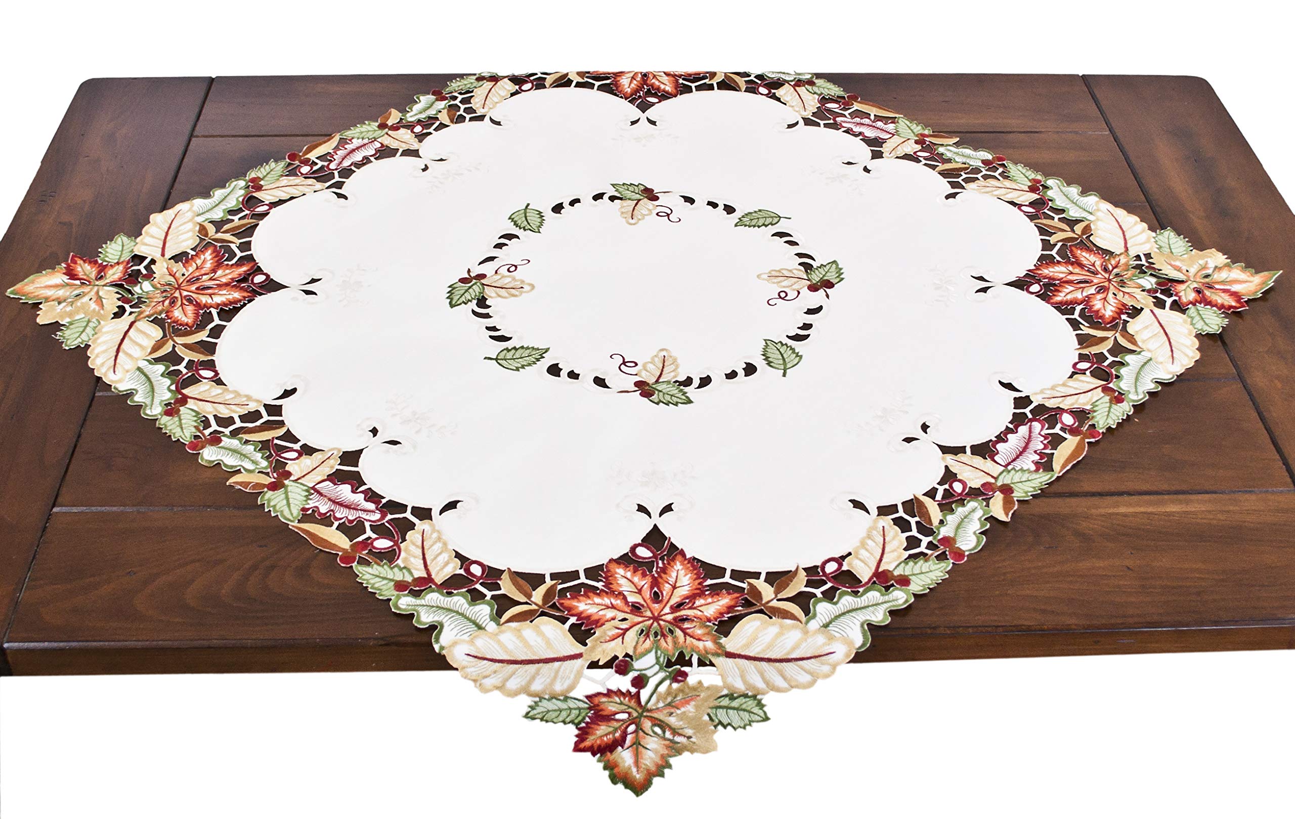 Fall Maple Leaf Thanksgiving Table Topper - 33 Inch Square Decorative Tablecloth for Autumn Harvest, Holiday Dinner & Seasonal Home Decor