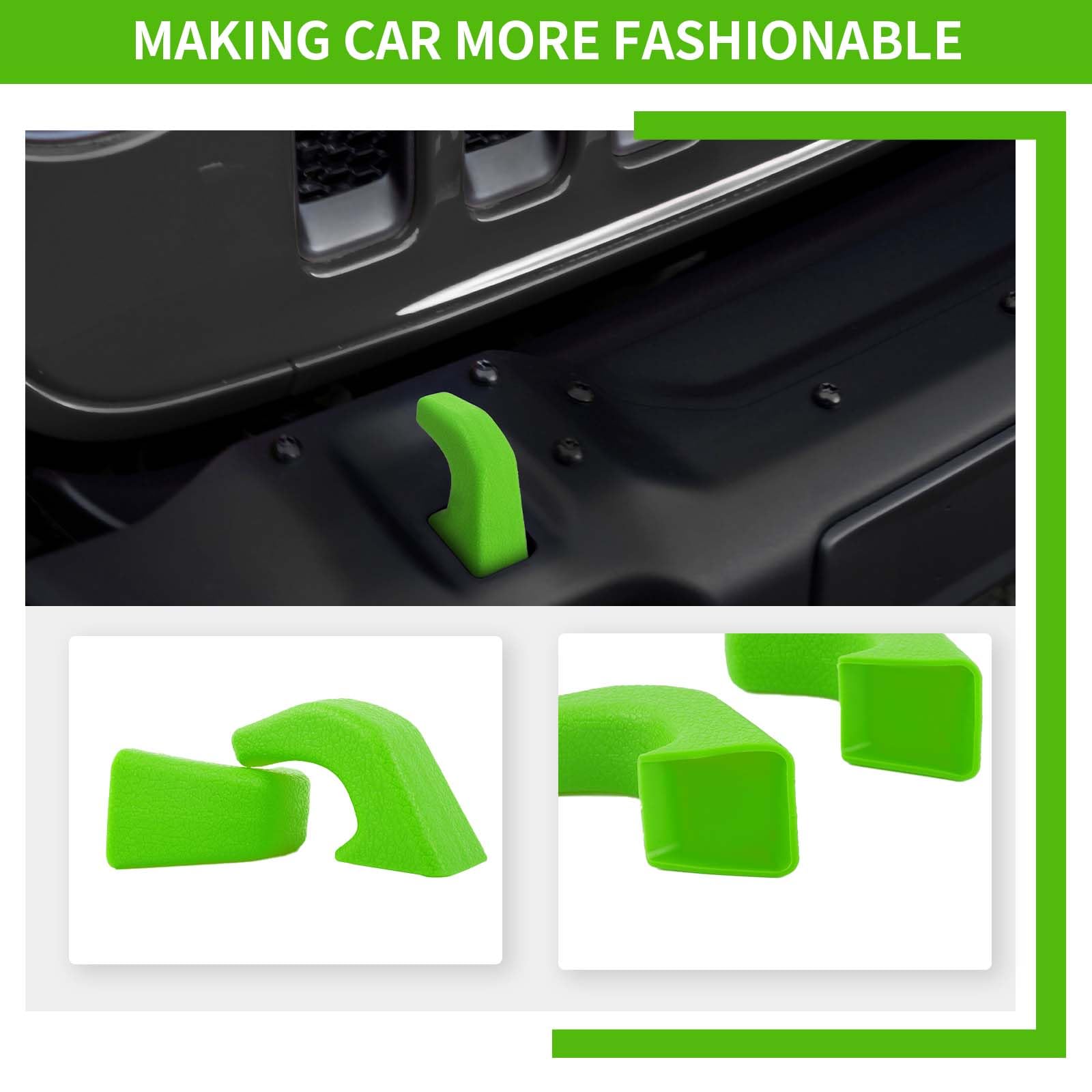 2Pcs Bumper Tow Hook Covers for 2007-2018 Jeep Wrangler JK/JKU & 2018-2025 JL/JLU/Gladiator JT - Durable Exterior Accessories in Green | Off-Road Protection & Style Upgrade