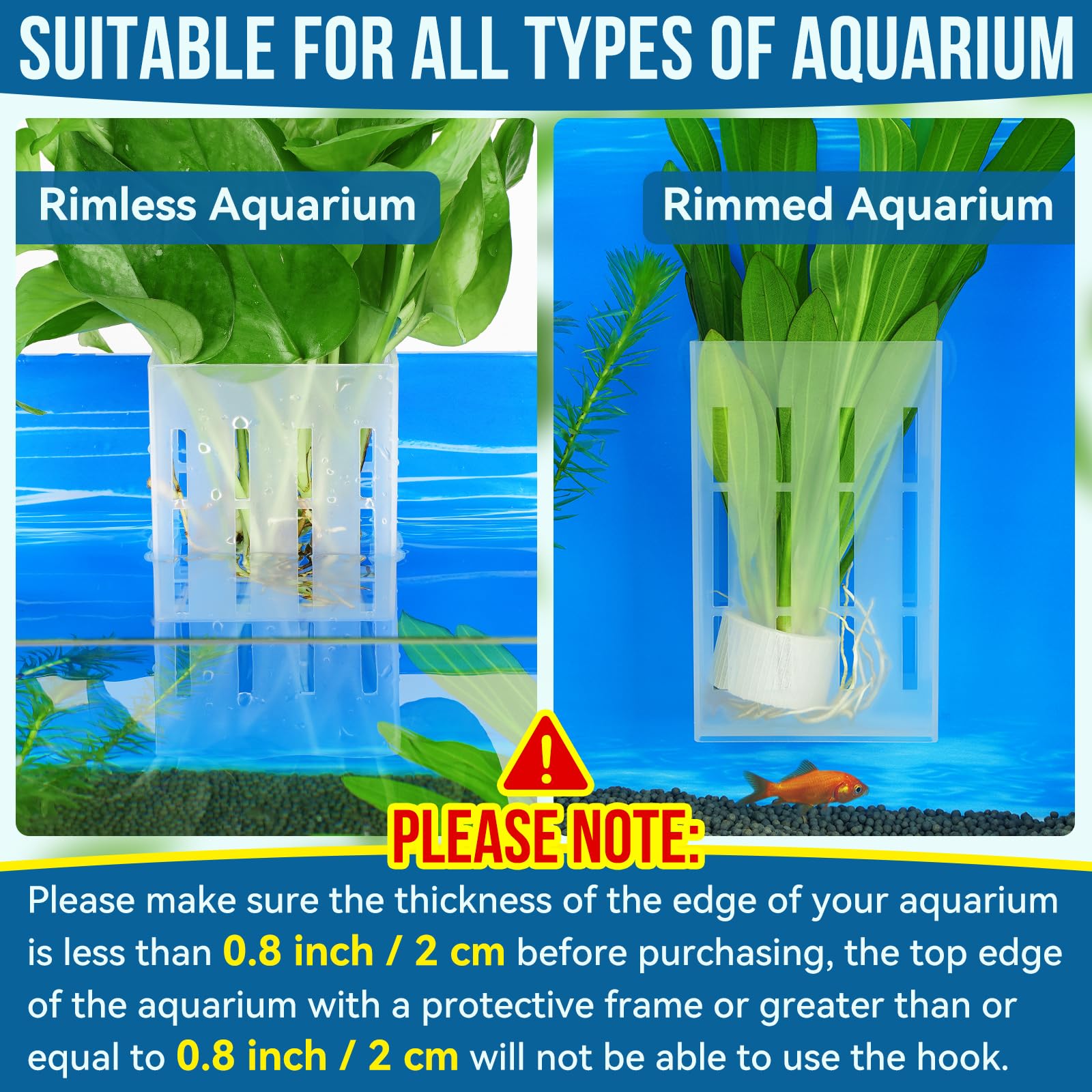 Upgraded Aquarium Plant Holder with Hooks & Suction Cups - Clear Fish Tank Accessories for Aquascaping, Aquaponics & Decoration - Perfect for Freshwater & Saltwater Tanks, Plant Cultivation & Underwater Decor