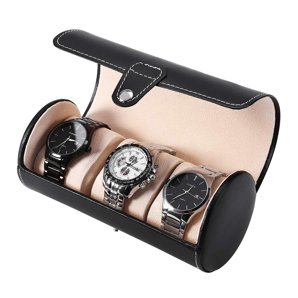 Luxury Watch Storage Box - 3 Grids Cylinder Holder for Men, Jewelry Gift & Display Case - Perfect for Travel & Home Organization