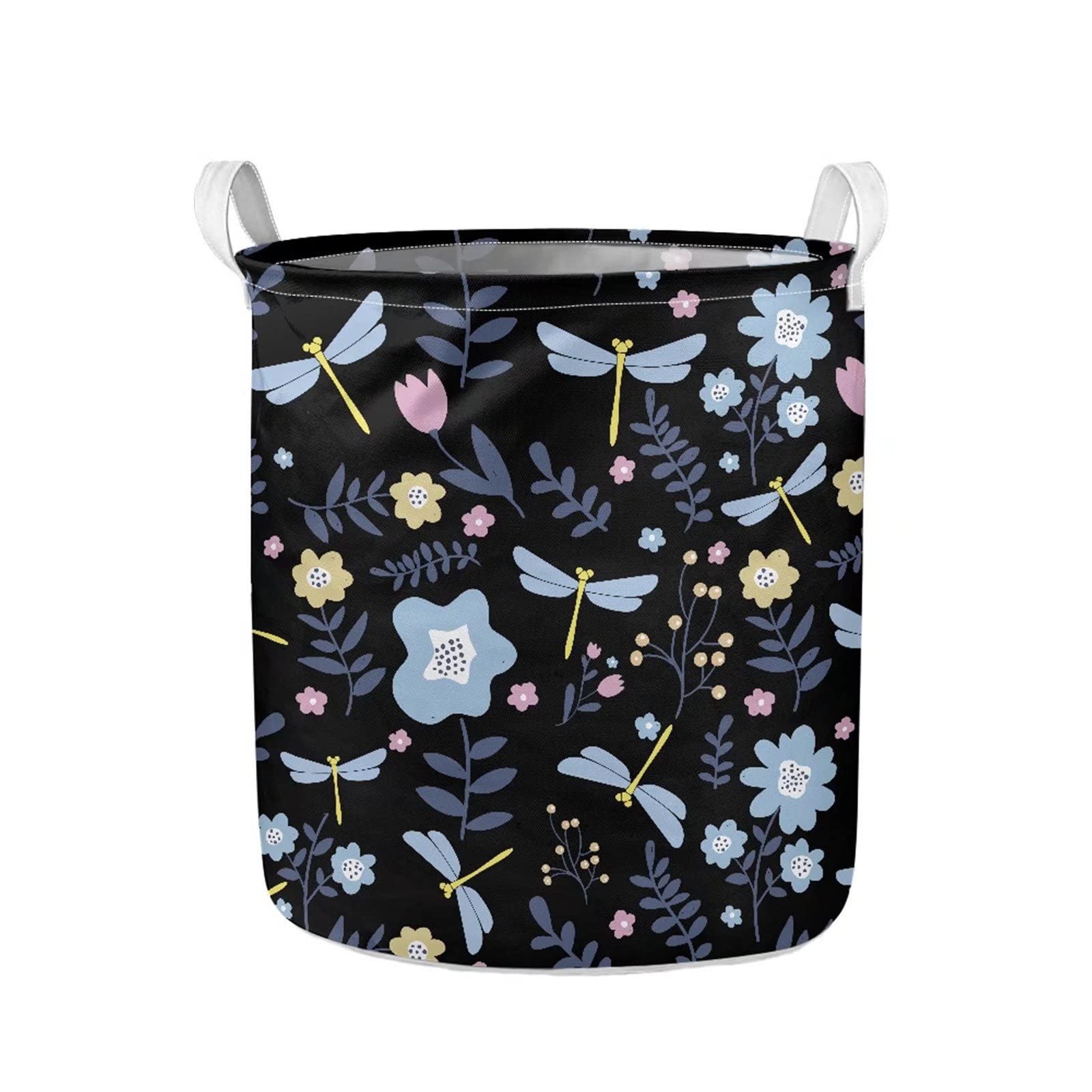 Floral Dragonfly Laundry Hamper with Handles - Large Capacity Cloth Storage Basket for Laundry Room, Bedroom, Bathroom & Living Room - Perfect for Organizing Clothes, Toys and Household Items