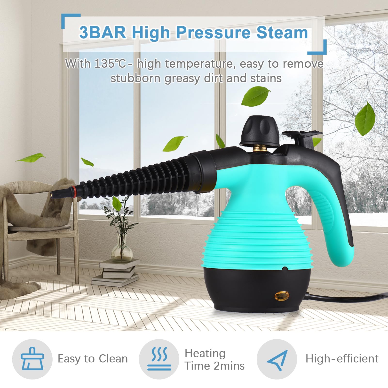 1050W Handheld Steam Cleaner with 9 Accessories - Multi-Surface Pressurized Portable Steamer for Home, Kitchen, Bathroom & Car Cleaning - Safety Lock Design - Perfect for Removing Stubborn Stains, Sanitizing Surfaces & Deep Cleaning Grout