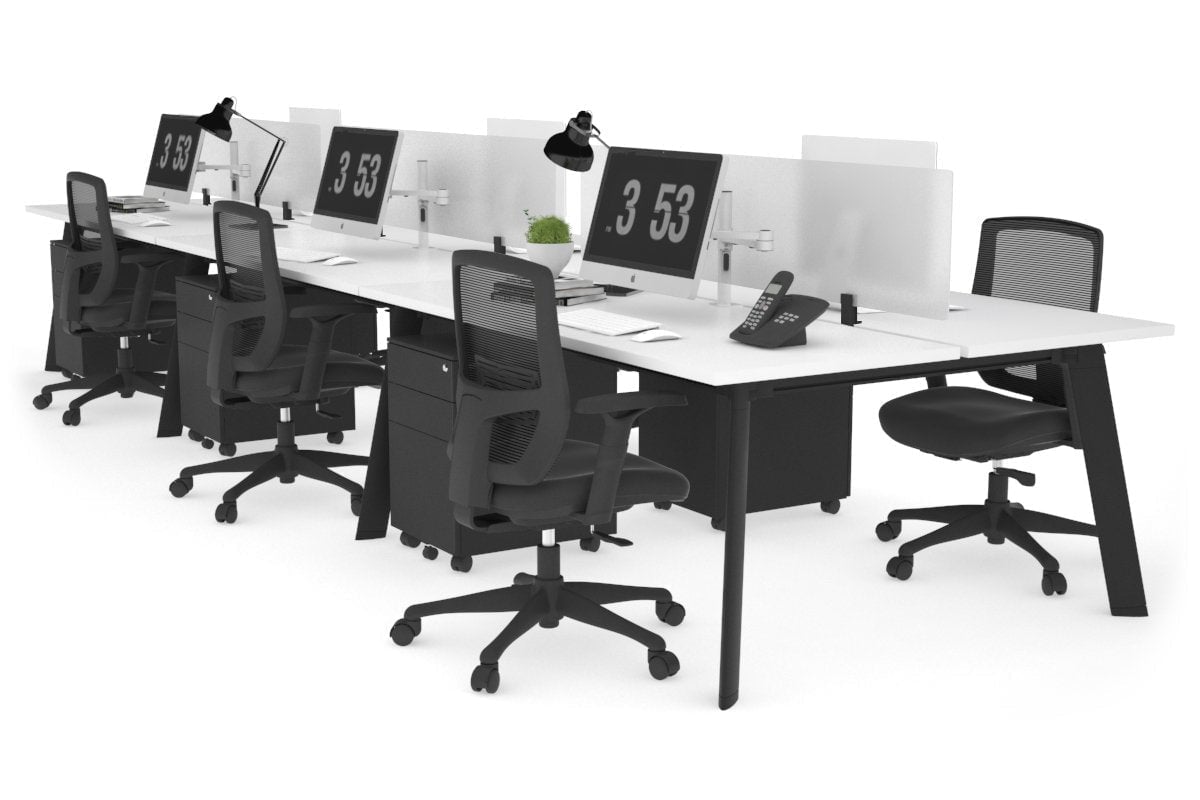 6-Person Workstation with Black Frame - 1400L x 700W Office Desk for Team Collaboration & Open Workspaces