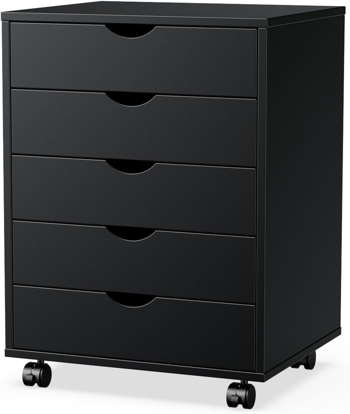 5-Drawer Wooden Dresser with Wheels - Mobile Storage Cabinet for Bedroom & Office Organization - Compact Chest of Drawers for Clothes, Accessories & Home Decor