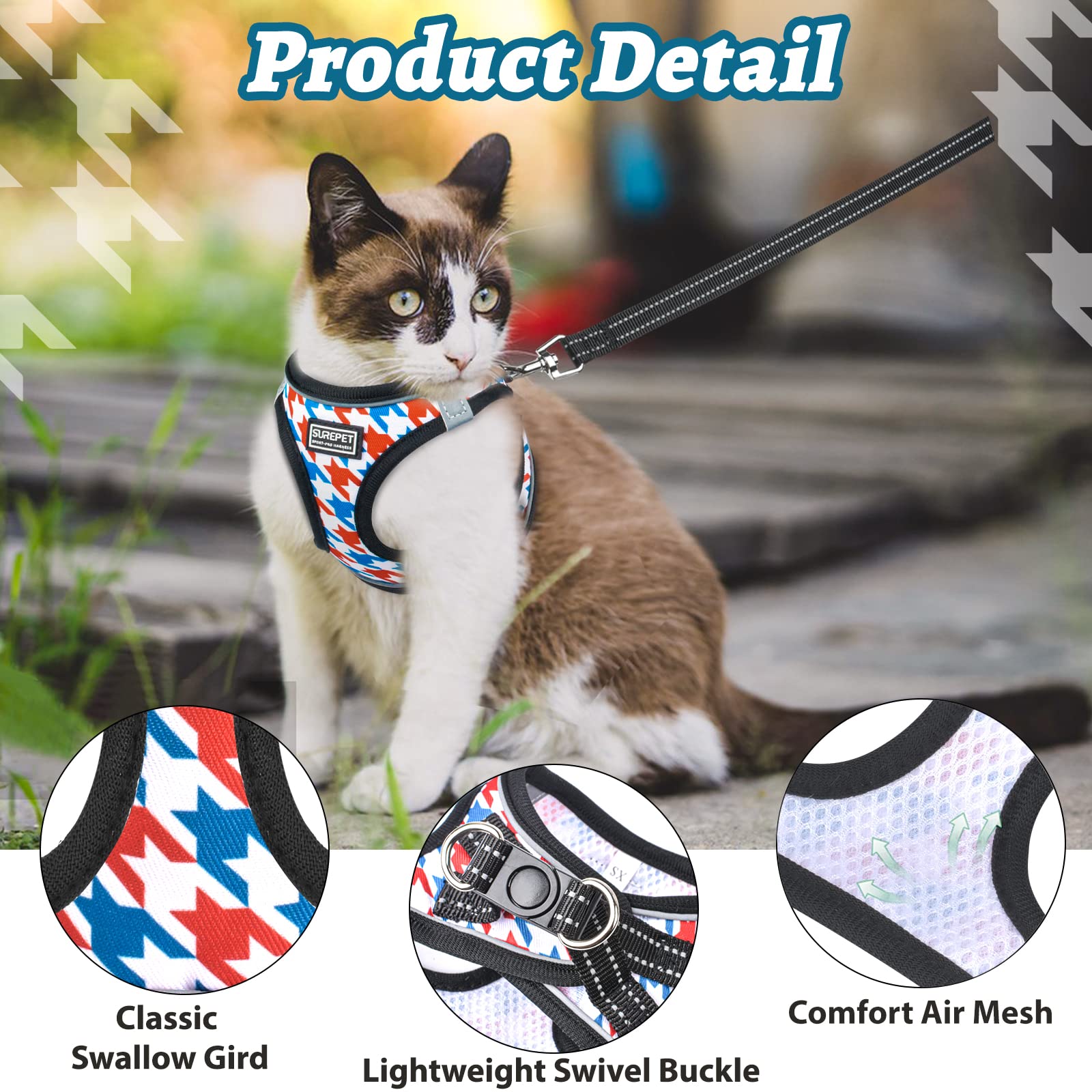 Adjustable Cat Harness & Leash Set - Soft Escape Proof Vest for Small Cats & Kittens, Reflective Pet Walking Harness for Travel & Outdoor Adventures (Ideal for Park Visits, Hiking & Safe Outdoor Exploration)