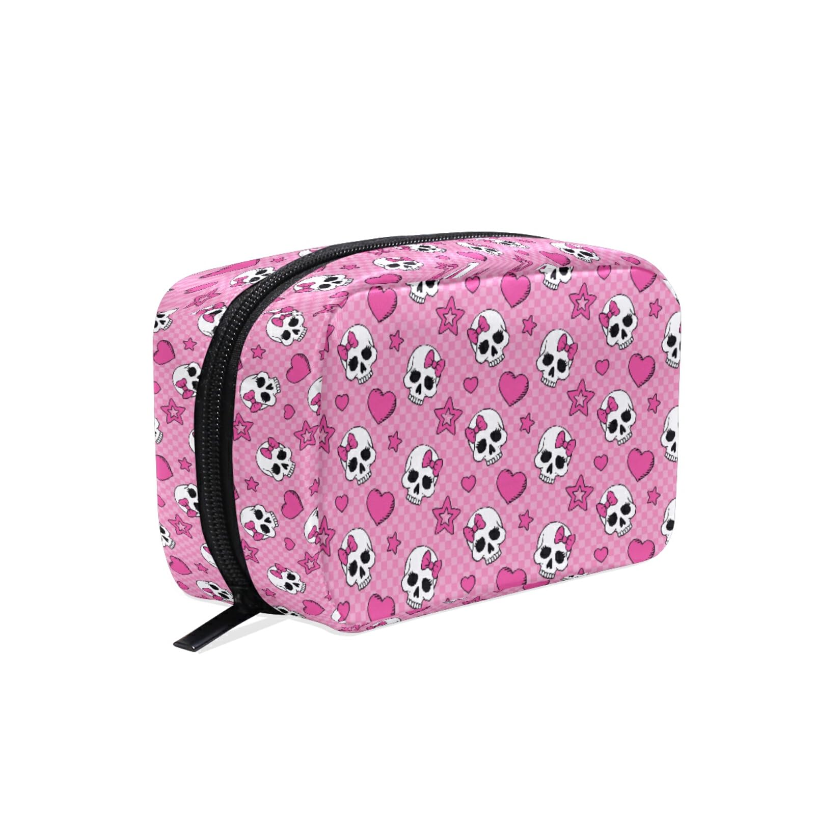 Pink Skull Makeup Bag for Women - Travel Cosmetic Organizer with Compartments | Perfect for Girls' Toiletries & Travel Essentials