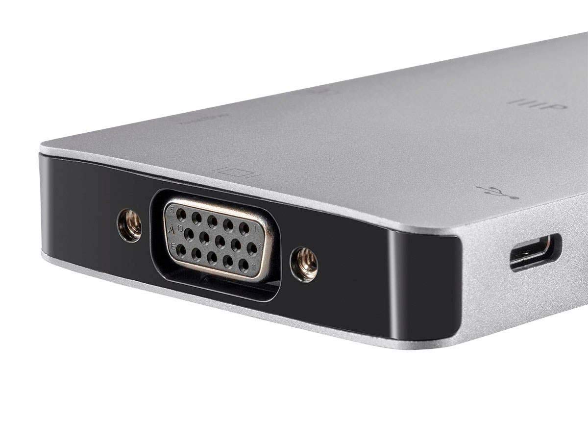 Monoprice USB-C Travel Dock - 6-in-1 Multiport Adapter with HDMI, VGA, Gigabit Ethernet, 2x USB 3.0 Ports, SD/MicroSD Card Reader & 100W PD Charging (Silver) - Perfect for Business Travel, Home Office & MacBook Pro/Air Connectivity