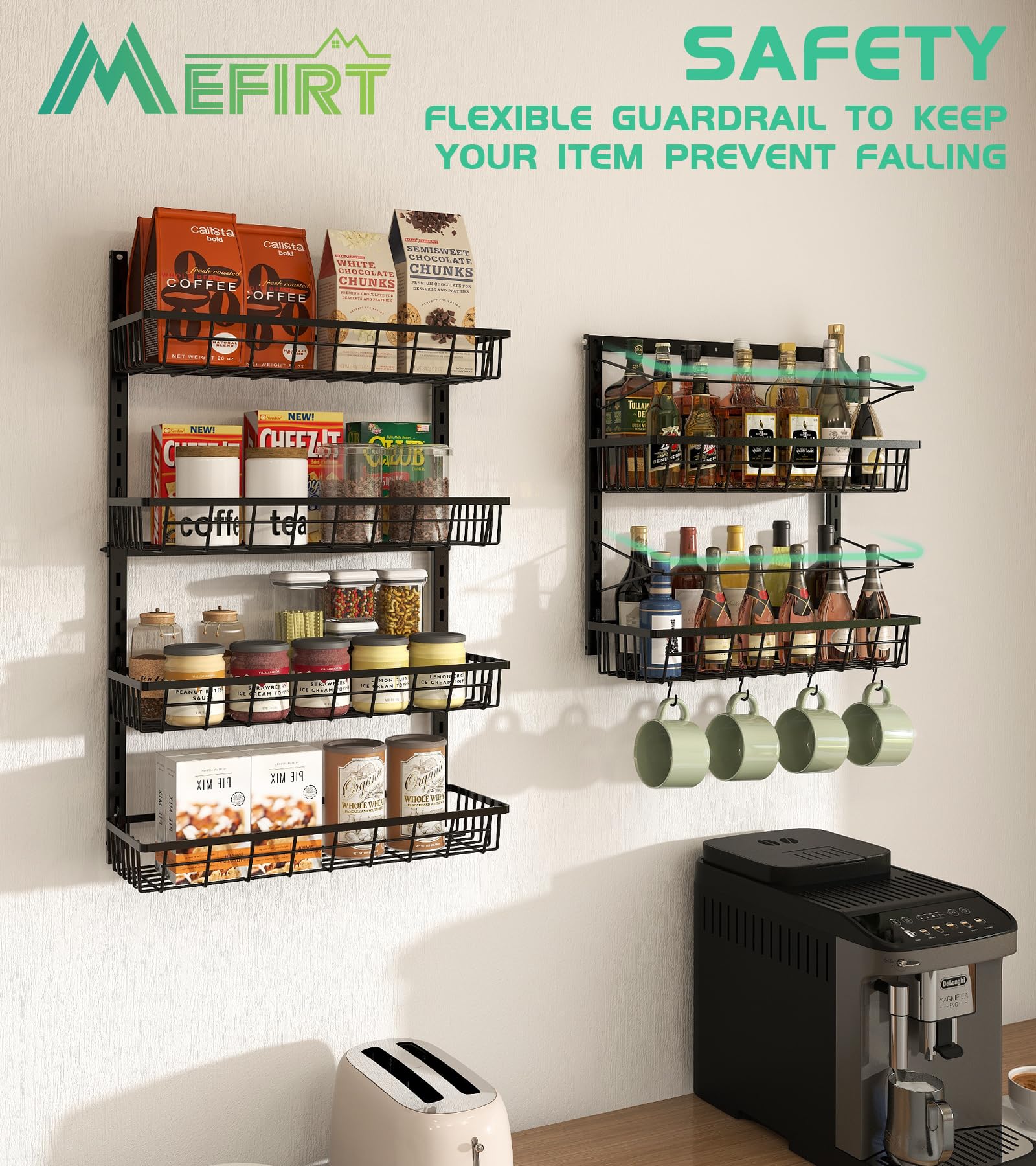 Over The Door Pantry Organizer - 6-Tier Adjustable Hanging Baskets, Metal Wall Mount Spice Rack for Kitchen, Bathroom & Laundry Storage | Space-Saving Home Organization Solution for Spices, Toiletries & Cleaning Supplies