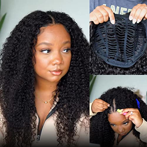 KLAIYI 10A Brazilian Virgin Human Hair Wig - Glueless V Part Lace Front Wig for Women, No Leave Out No Glue, True Roots Closure, 150% Density, 24 Inch Natural Black - Perfect for Daily Wear, Parties & Special Occasions