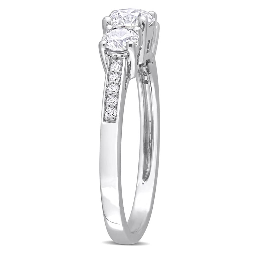 1.50 Carat Moissanite Three Stone Engagement Ring for Women - 10K/14K/18K White Gold or Platinum Plated Silver - Round Cut Wedding & Promise Ring - Size 4-12 - Perfect for Proposals, Anniversaries & Special Occasions