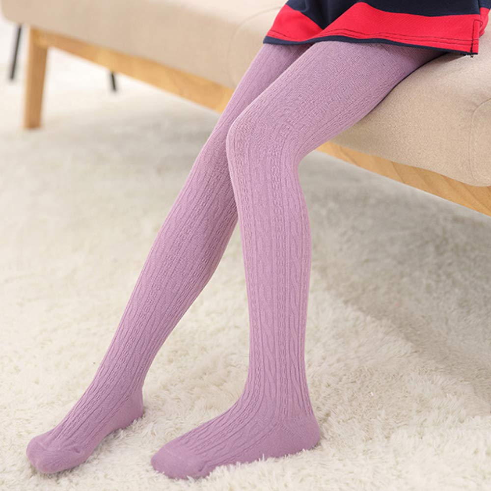 TechCity Girls' Seamless Cotton Cable Knit Tights & Leggings for Toddlers 2-14 Years - Soft Stretchy Stockings for School, Play & Winter Outfits