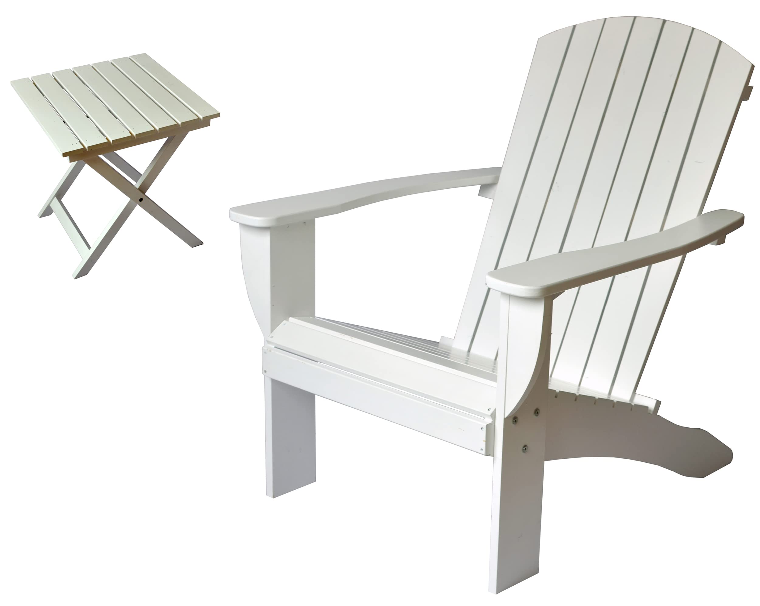 Premium White Solid Cedar Adirondack Chair with Built-in Bottle Opener & Matching Folding Table - Extra Wide Comfort for Outdoor Patio, Garden, Poolside & Backyard Relaxation