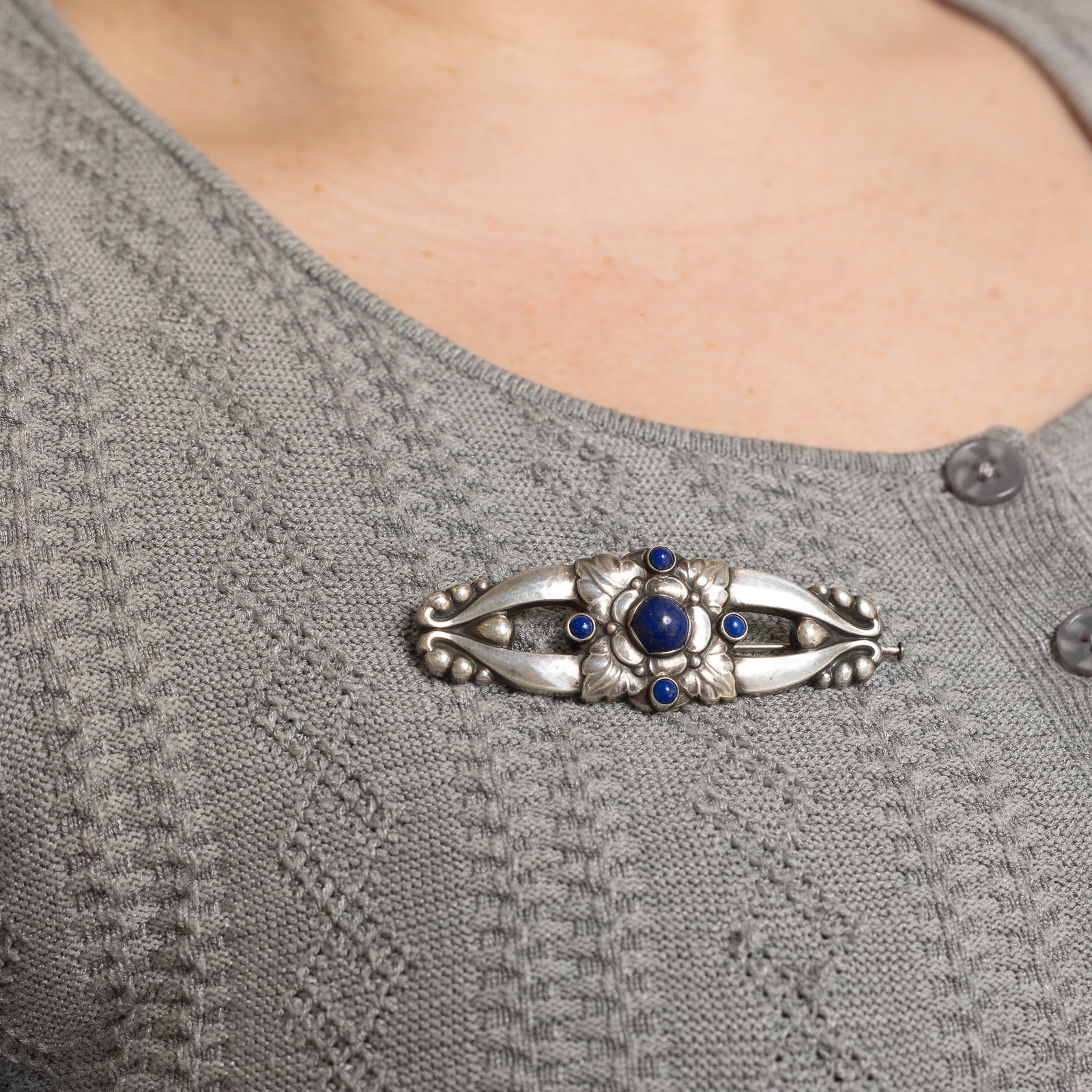 Georg Jensen Lapis Lazuli Floral Brooch - 4.08ctw Handcrafted Sterling Silver Jewelry for Women | Perfect for Weddings, Parties & Special Occasions