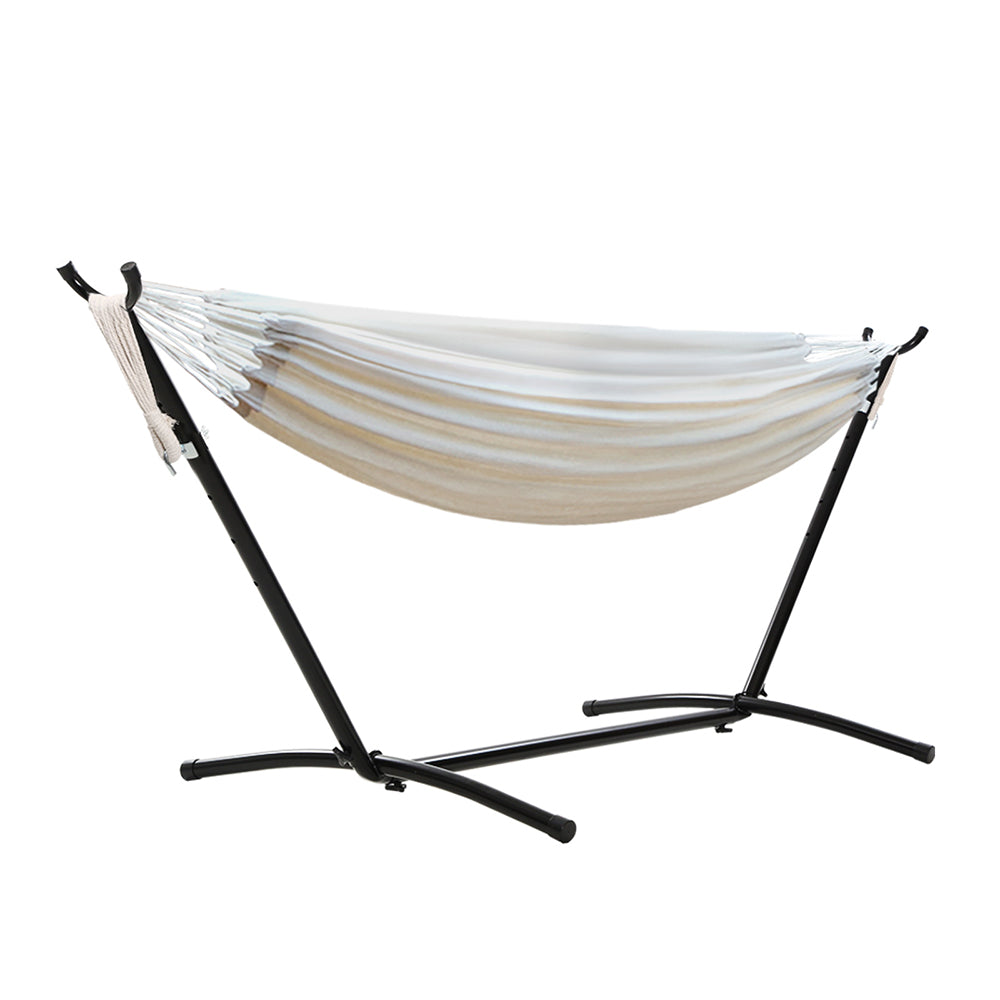 Best Camping Hammock with Stand - Cotton Rope Outdoor Lounge Swing Bed for Backyard, Beach & Travel - Portable Hammock for Relaxation & Adventure