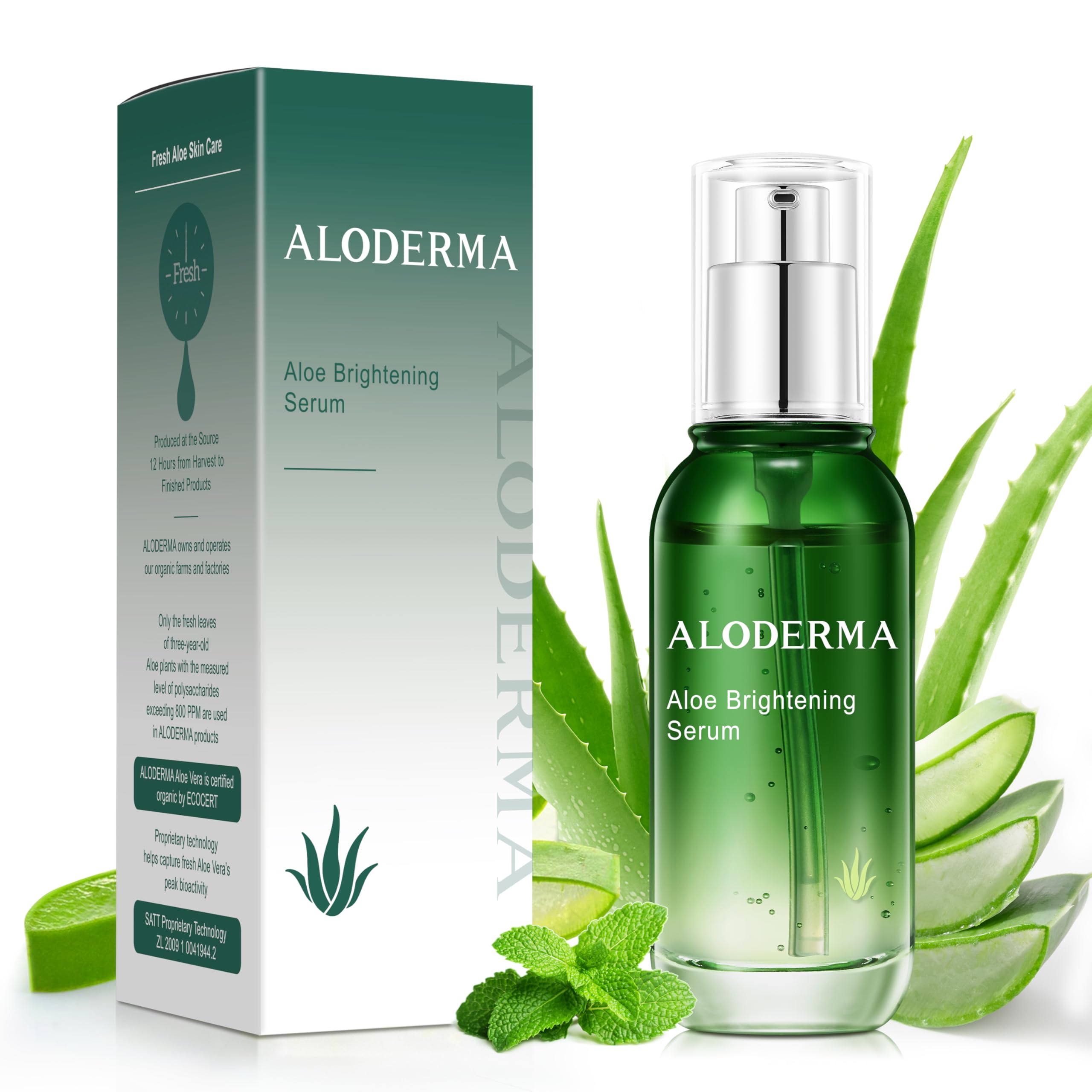 Aloderma Organic Aloe Vera Skin Brightening Serum with Niacinamide & Vitamin C - Hydrating Face Serum for Dull, Tired Skin - 1.7oz for Bright, Luminous Complexion | Perfect for Daily Skincare Routine & Nighttime Skin Rejuvenation