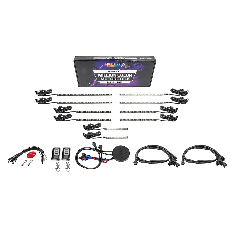 LEDGlow 10-Piece Bluetooth Motorcycle LED Light Kit - 16 Million Colors, Smartphone App Control, Dual Zone & Brake Light Effects, Waterproof - Perfect for Night Riding, Car Shows & Custom Bike Lighting