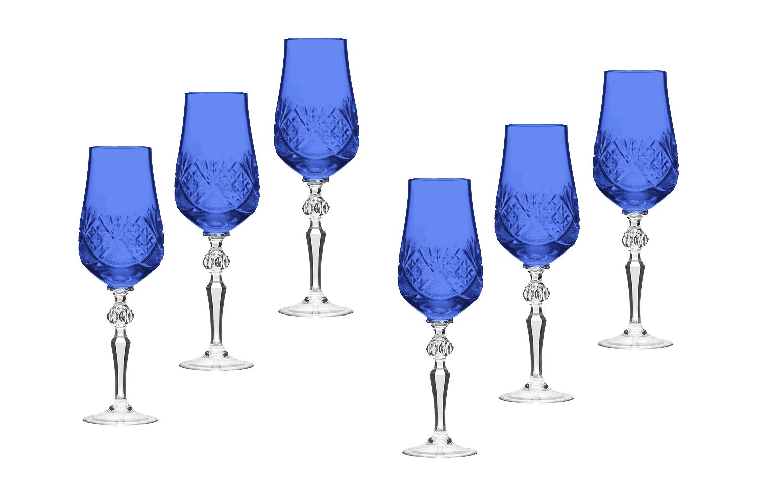 Russian Color Crystal Stem Glasses - 6-Piece Sparkling Wine & Champagne Flutes Set (Blue) - Perfect for Weddings, Parties & Elegant Dining