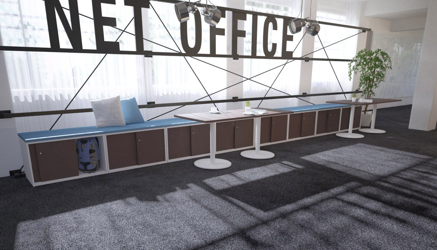 Low Profile Sliding 4-Door Credenza with Soft Top Cushion - Perfect for Home Office, Living Room, and Bedroom Storage