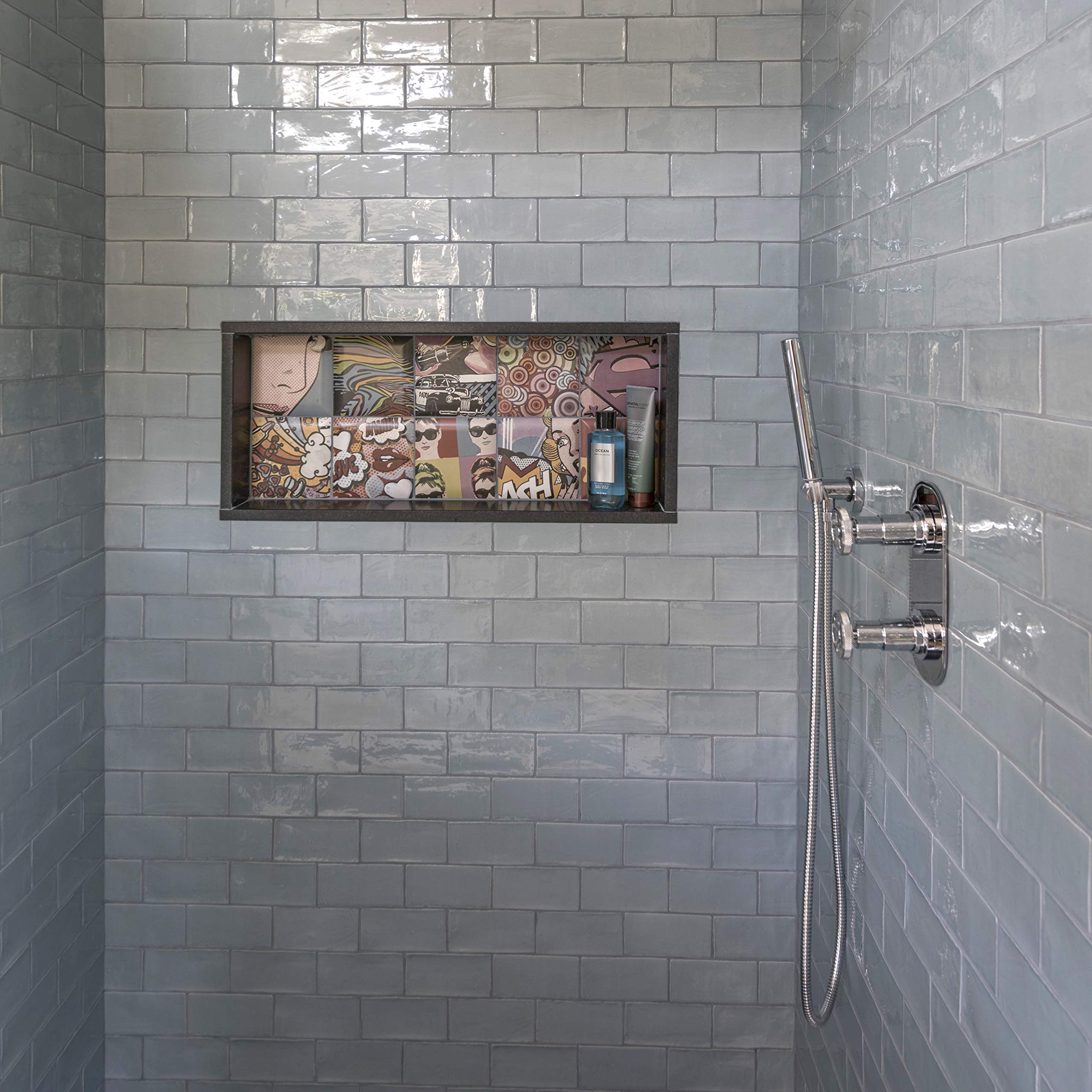 SomerTile WNU36CAC Penn Aqua Ceramic Wall Tile 3x6 Inch - Waterproof Blue Subway Tile for Kitchen Backsplash, Bathroom Shower & Pool Surround - Matte Finish Ceramic Mosaic Tile (10 Sheets/Box)