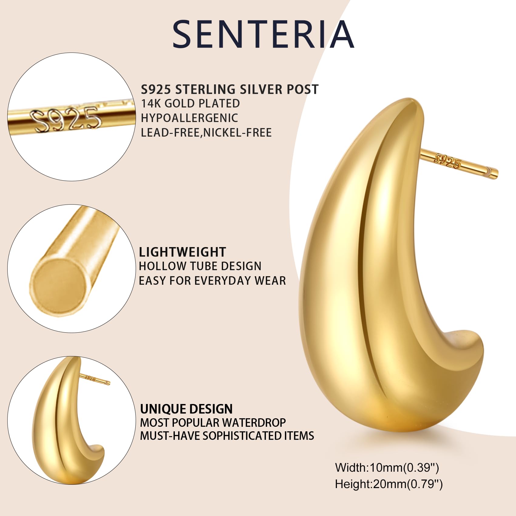 Senteria Extra Large Lightweight Chunky Hoop Earrings for Women | Hypoallergenic Sterling Silver Statement Earrings | Trendy Fashion Jewelry for Parties, Weddings & Everyday Wear