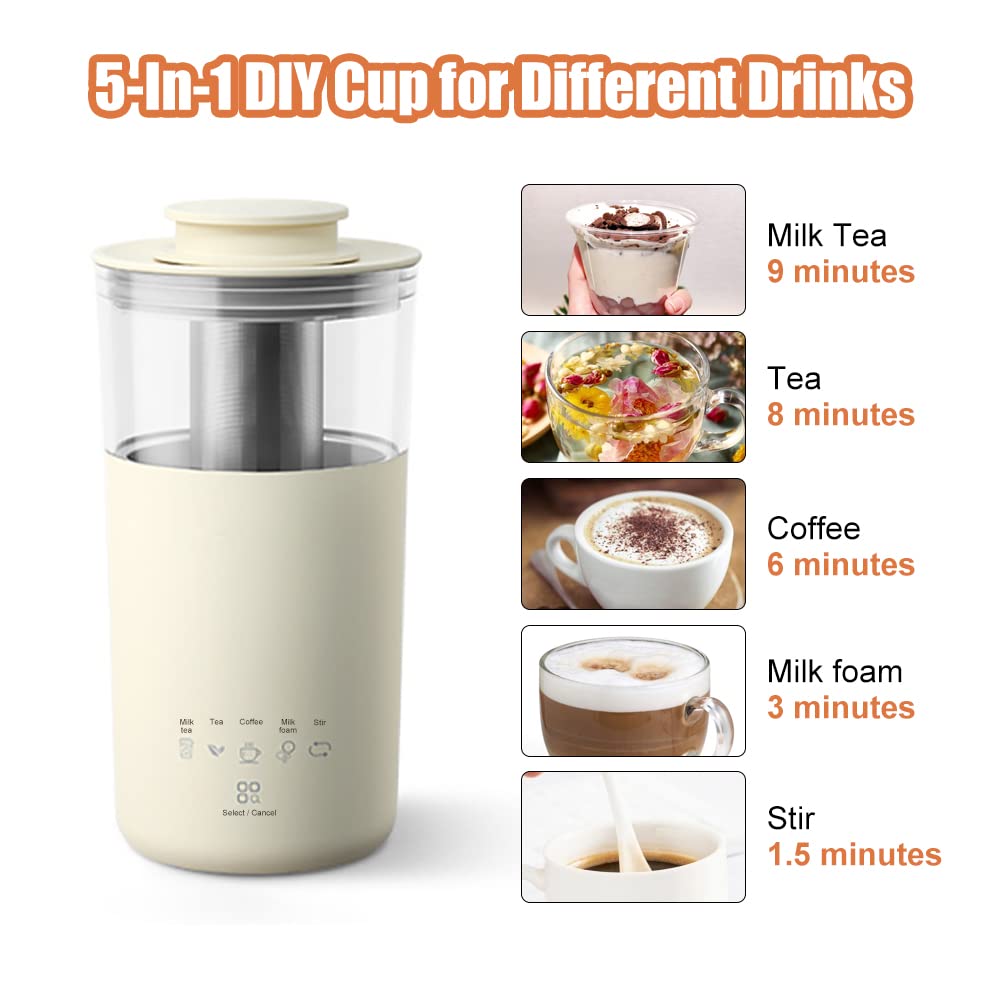 5-in-1 Portable Electric Kettle for Coffee, Tea & Milk Foam - 350ML Travel Mug with Auto Stir & Fast Boiling (110V) | Perfect for Home, Office & Travel | DIY Different Drinks in 7 Minutes