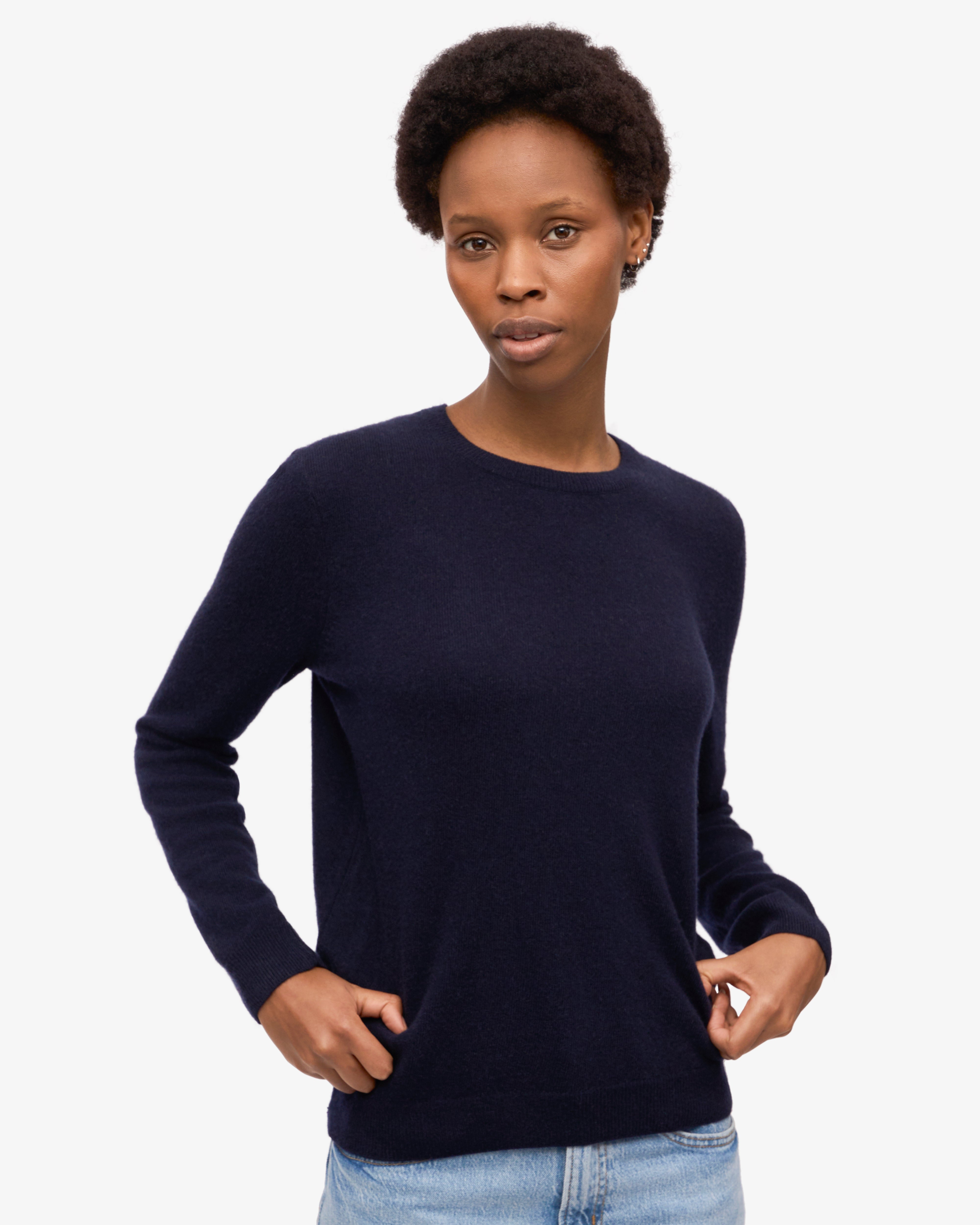 Women's Lightweight Merino Wool Crew Neck Sweater - Navy Blue | Soft & Warm Winter Pullover for Casual Outfits & Office Wear