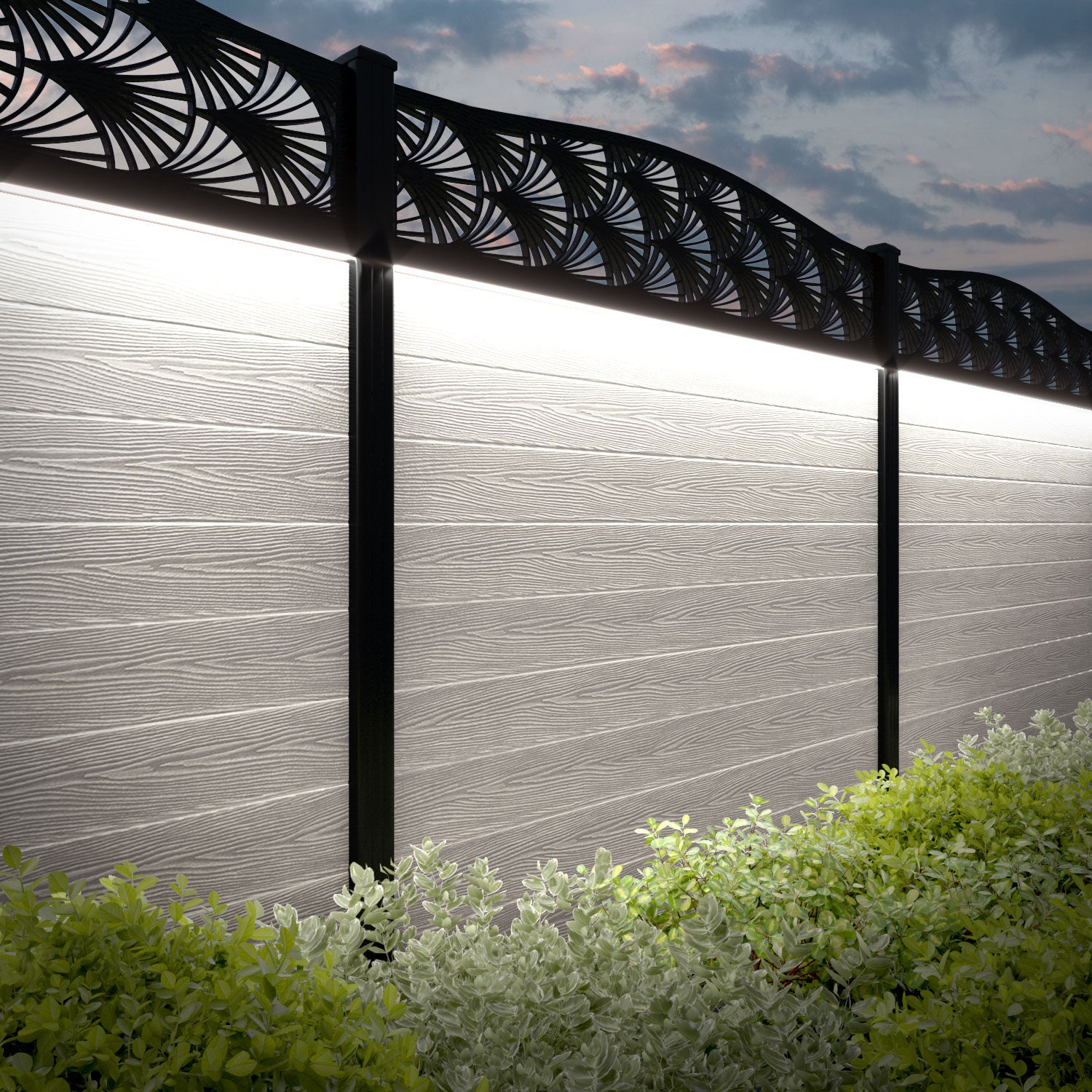 Classic Laurel Curved Top Composite Fence Panel - Light Stone Color - Durable & Weather-Resistant for Garden, Backyard, and Poolside Privacy