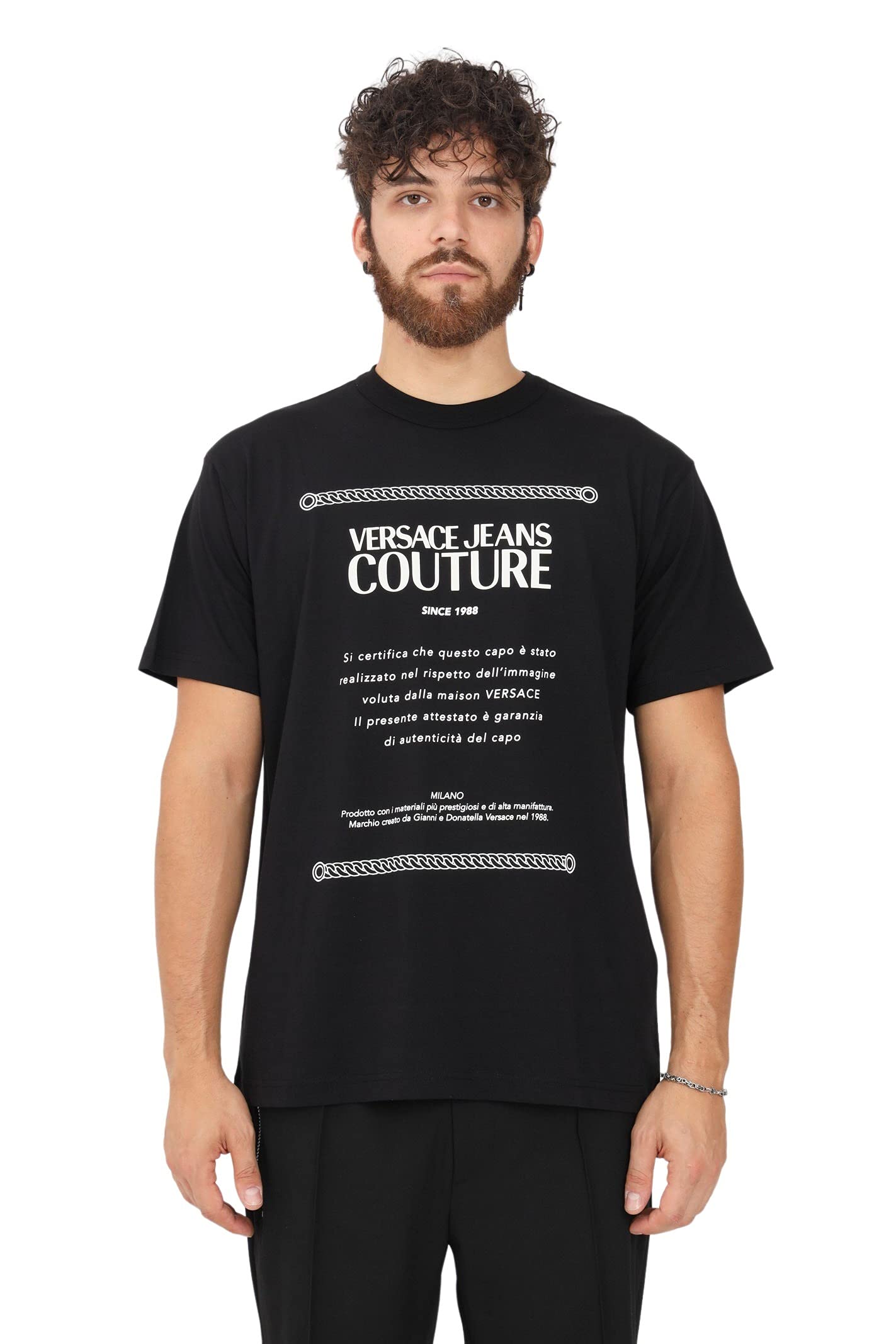 Versace Jeans Couture Men's Black & White Logo Short Sleeve Cotton T-Shirt | Casual Summer Fashion Tee for Streetwear & Night Out
