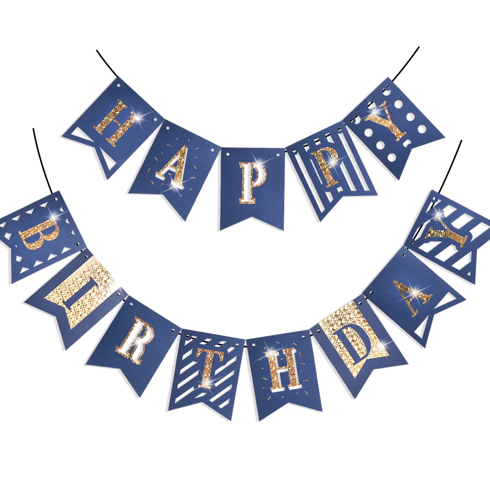 Navy Blue & Gold Happy Birthday Banner - Premium Birthday Sign for Boys Party Decorations, Blue & Gold Party Supplies - Perfect for Indoor & Outdoor Birthday Celebrations, Baby Showers, and Special Events
