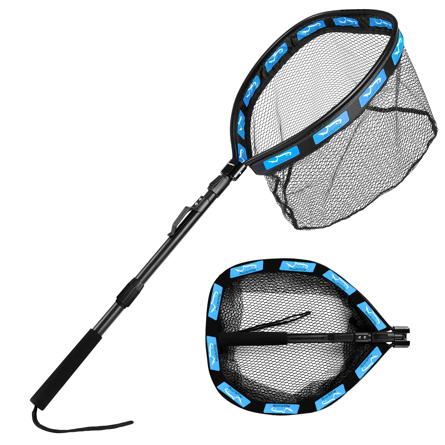 PLUSINNO Floating Fishing Net for Steelhead, Salmon, Fly, Kayak, Bass, Trout & Catfish - Rubber Coated Landing Net for Easy Catch & Release - Lightweight & Portable for Kayak Fishing & Outdoor Adventures