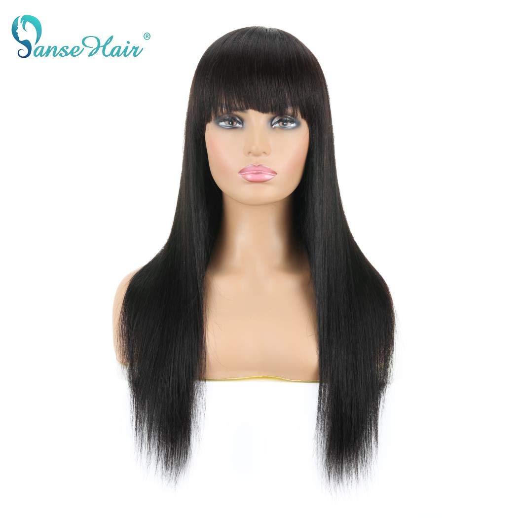 22 Inch Straight Non Lace Front Human Hair Wigs - 150% Density Glueless Machine Made Wigs with Bangs for Black Women (Natural Color) | Perfect for Daily Wear, Cosplay & Special Occasions