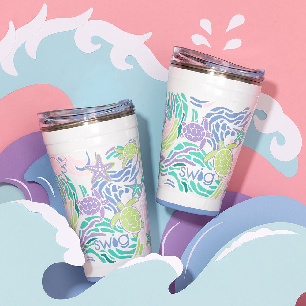 24oz Sea Swirl Party Cups - Colorful Plastic Cups for Beach Parties, Poolside Drinks & Summer Celebrations - BPA-Free Reusable Drinking Glasses for Cocktails, Smoothies & Iced Beverages