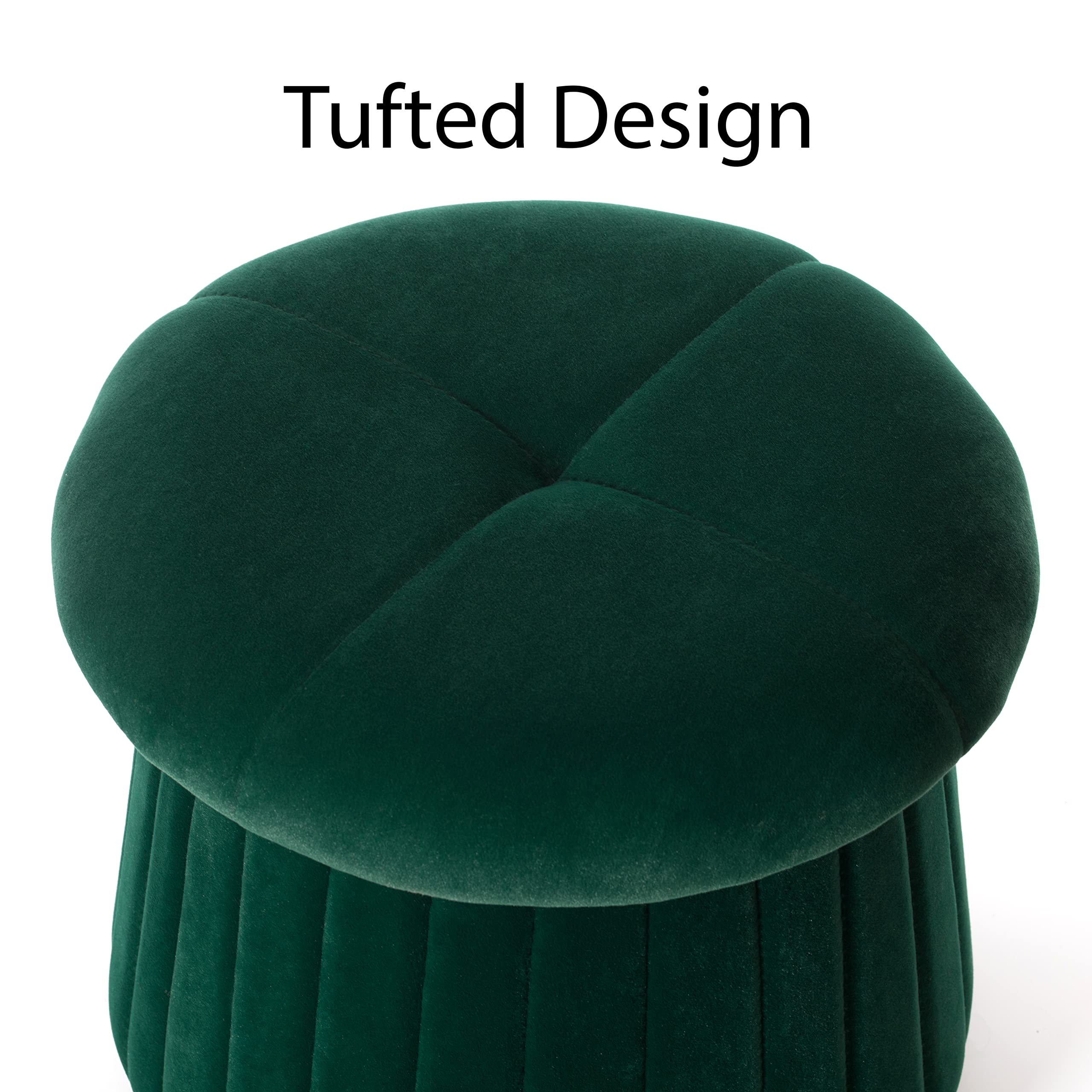Fabulaxe Modern Tufted Velvet Mushroom Storage Ottoman Stool - Green Velvet Footrest with Hidden Storage | Perfect for Living Room, Bedroom & Dorm Organization