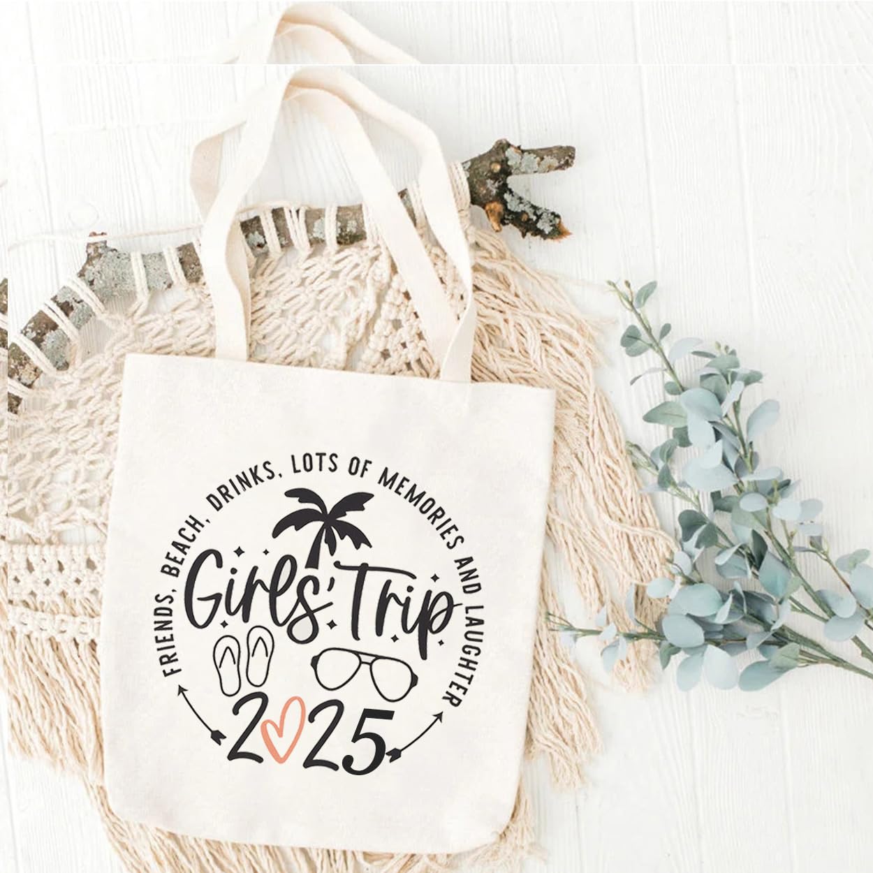 Friends Vacation Canvas Tote Bags for Women - Reusable Shoulder Bags for Travel, Beach & Gifts | Perfect for Girls' Getaway, Weekend Trips & Summer Beach Outings
