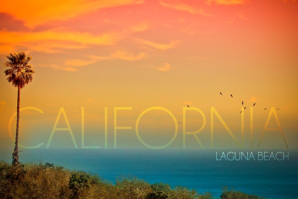 Laguna Beach California Sunset and Birds Wall Art - 16x24 Wrapped Canvas Print - Coastal Home Decor for Living Room, Bedroom & Office