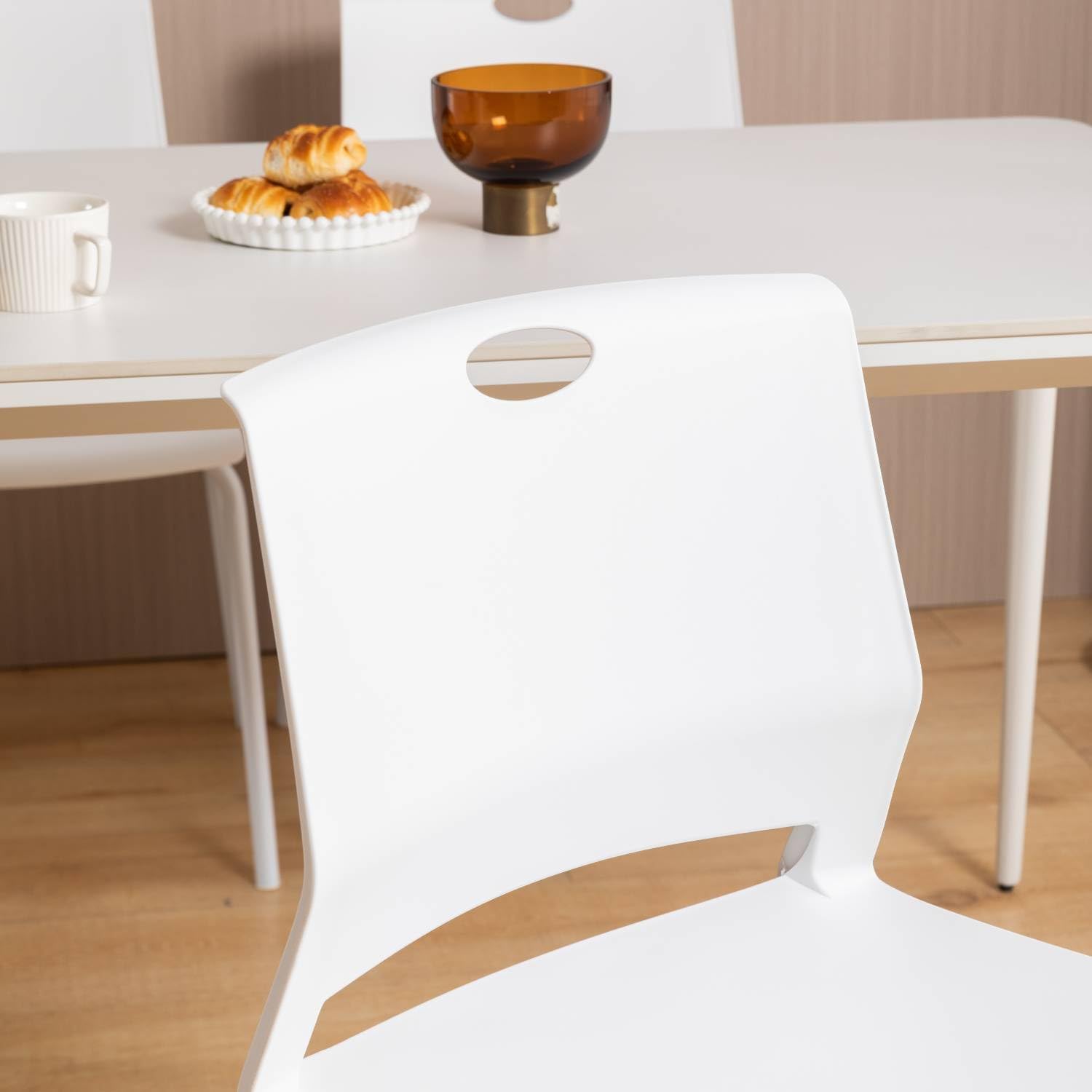 White Stackable Chairs Set of 4 - Modern Plastic Dining Chairs with Wide Seat for Office, Conference Room, Living Room & Classroom - Perfect for Home, Office & Commercial Spaces