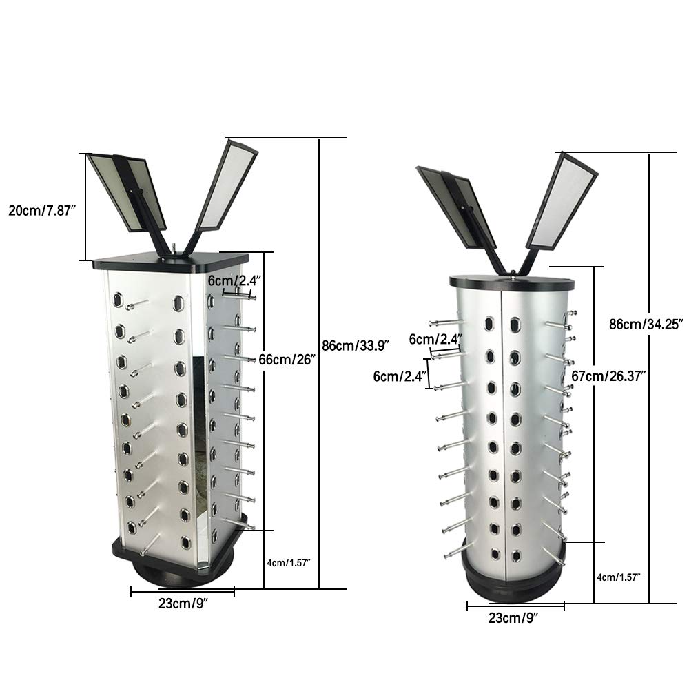 360° Rotating Sunglasses Display Stand with Mirror - Holds 36 Pairs of Glasses (Square Base) - Perfect for Retail Stores, Boutiques & Home Organization